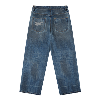 "Crucifix" Vintage Wash Baggy Denim Jeans
